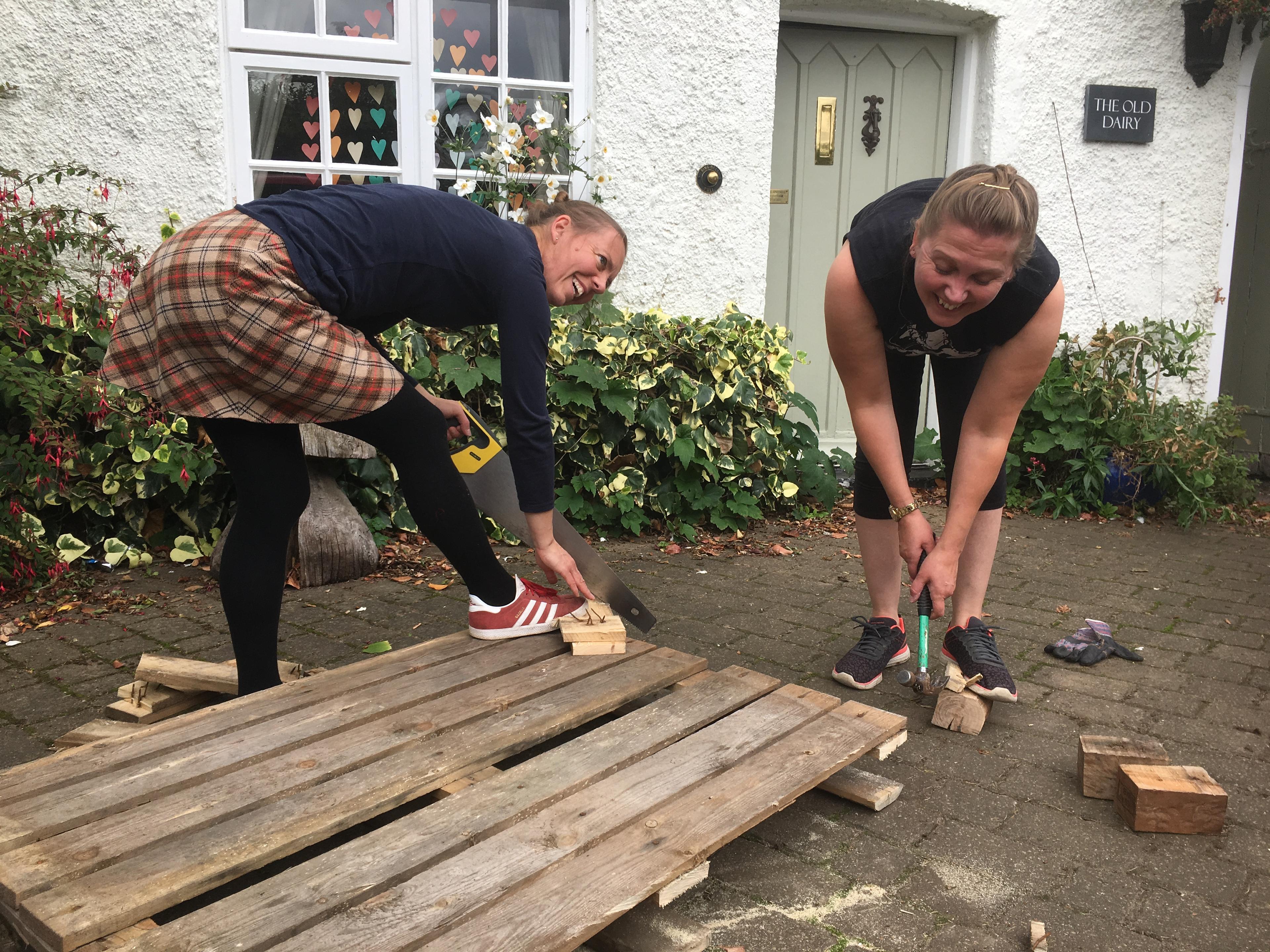 Ninya and Melanie building the 'nursery' for the new arrivals