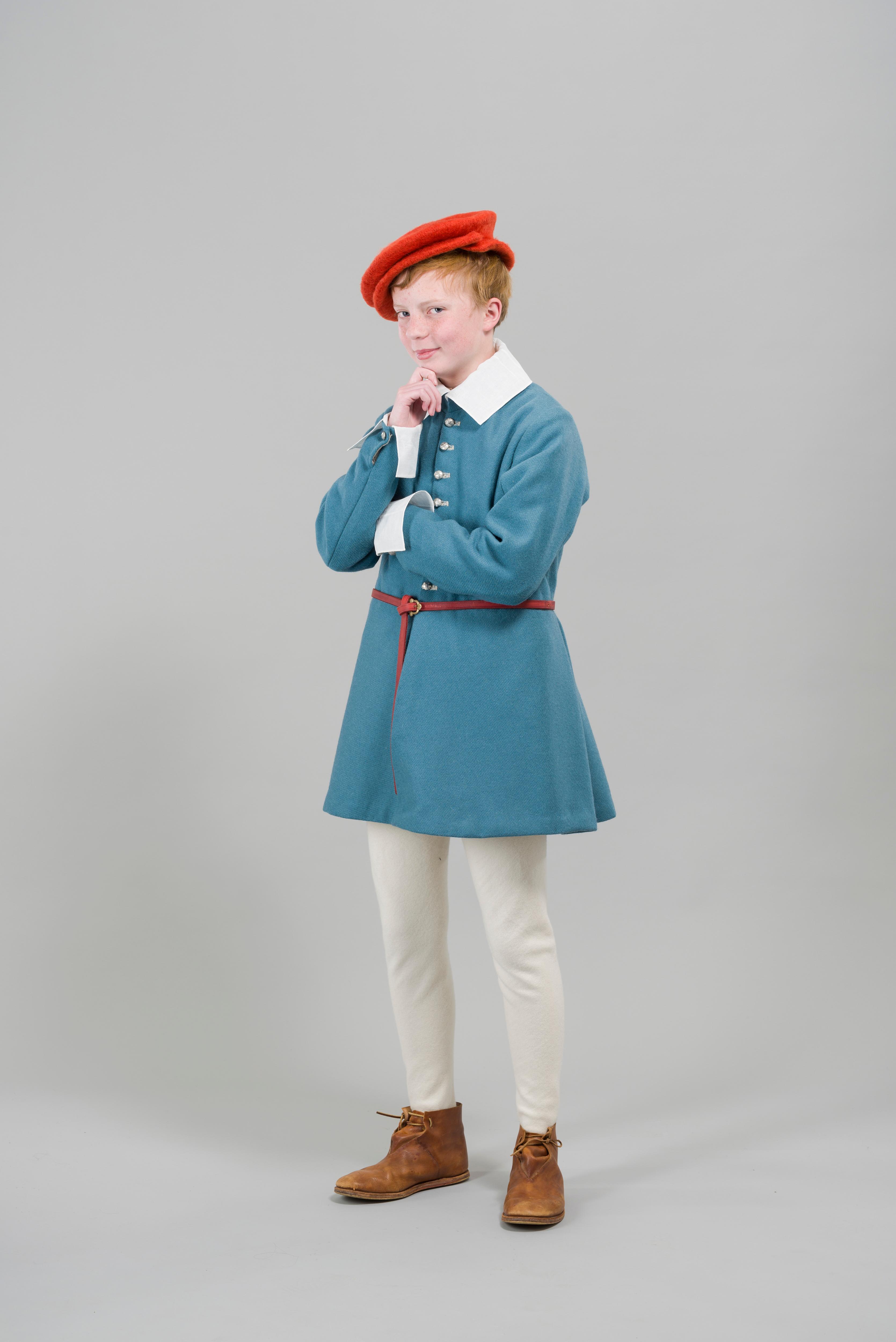 A servant's blue coat based on the musicians' clothes in 'The Prodigal Son'