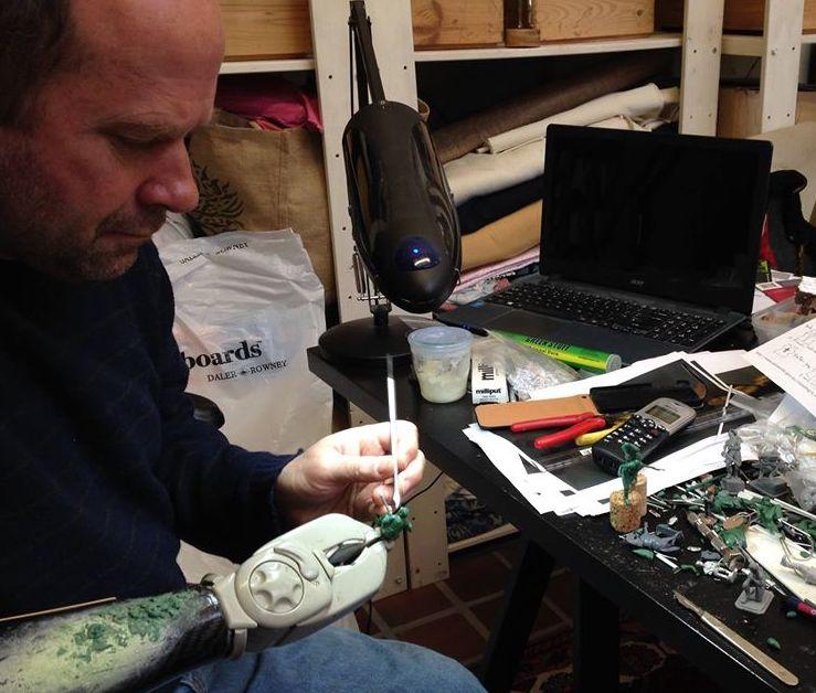 Michael Perry at work on miniatures